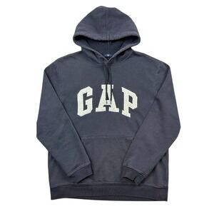 Y2K Gap Hoodie Men Medium Blue Fleece Sweatshirt Spellout Logo Casual